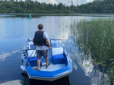 Oliver onboard speed boat from Lough Key Boat